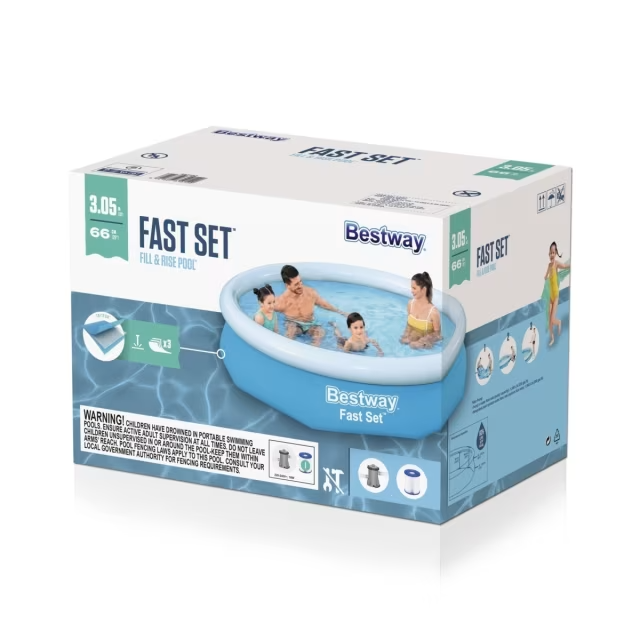 NEW Bestway 10ft Fast Set Inflatable Swimming Pool Outdoor with Pump and Filter