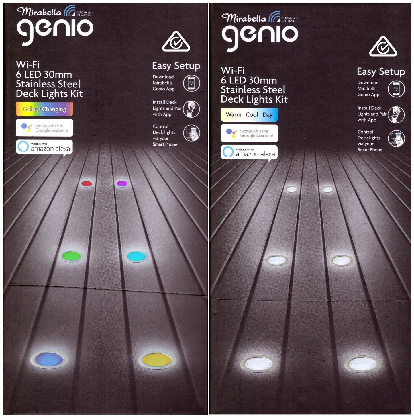 Mirabella Genio Smart WIFI RGB/White 6 LED 30mm Stainless Steel Deck Light Kit