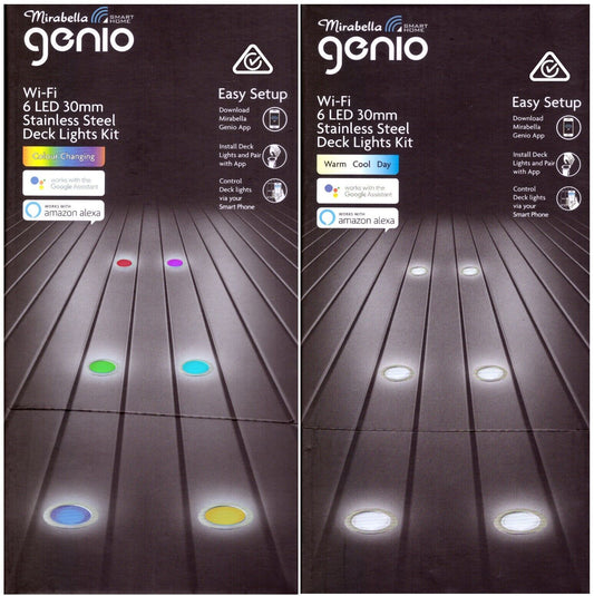 Mirabella Genio Smart WIFI RGB/White 6 LED 30mm Stainless Steel Deck Light Kit