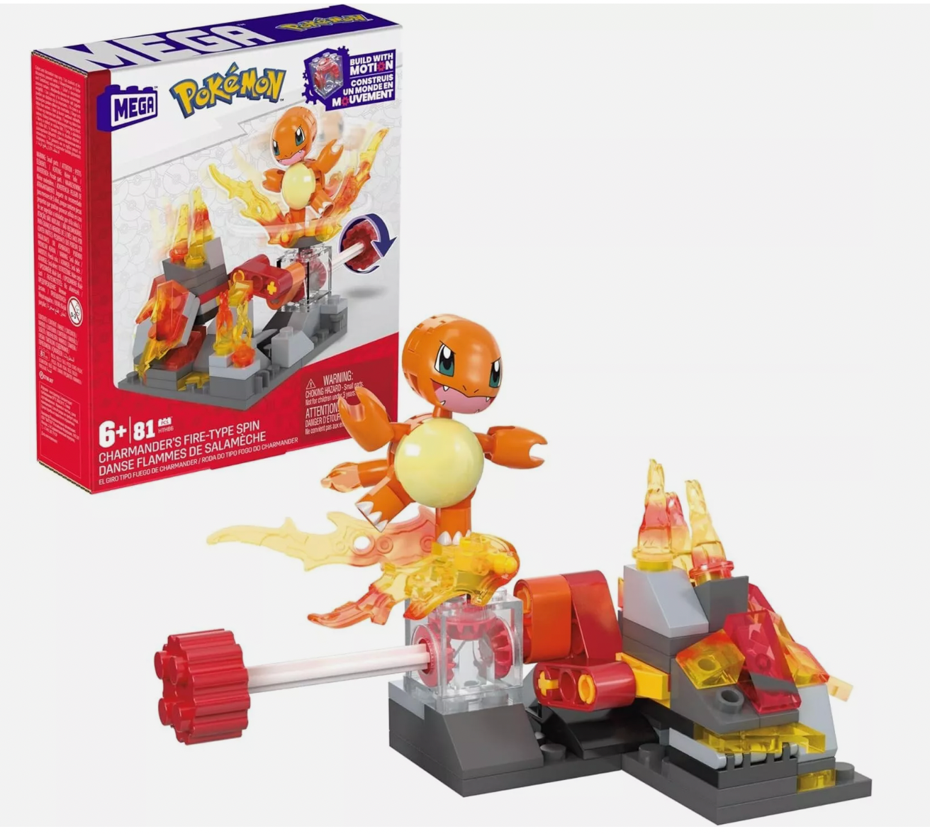 MEGA Pokemon Charmander's Fire-Type Spin Build w Motion 2023 Mattel Age 6+ 81pcs