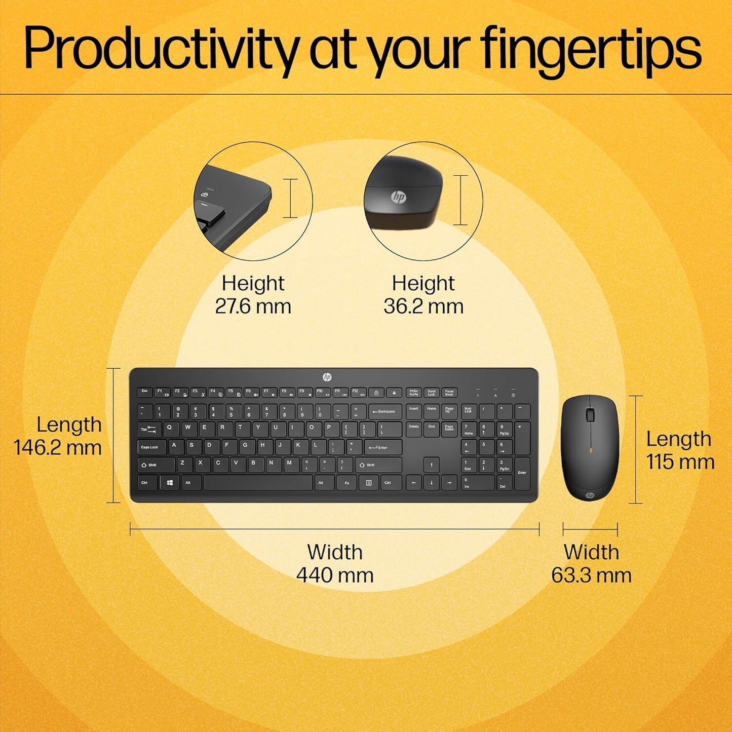 HP 230 Wireless 2.4GHz Full-size Keyboard and Mouse Set Black Colour