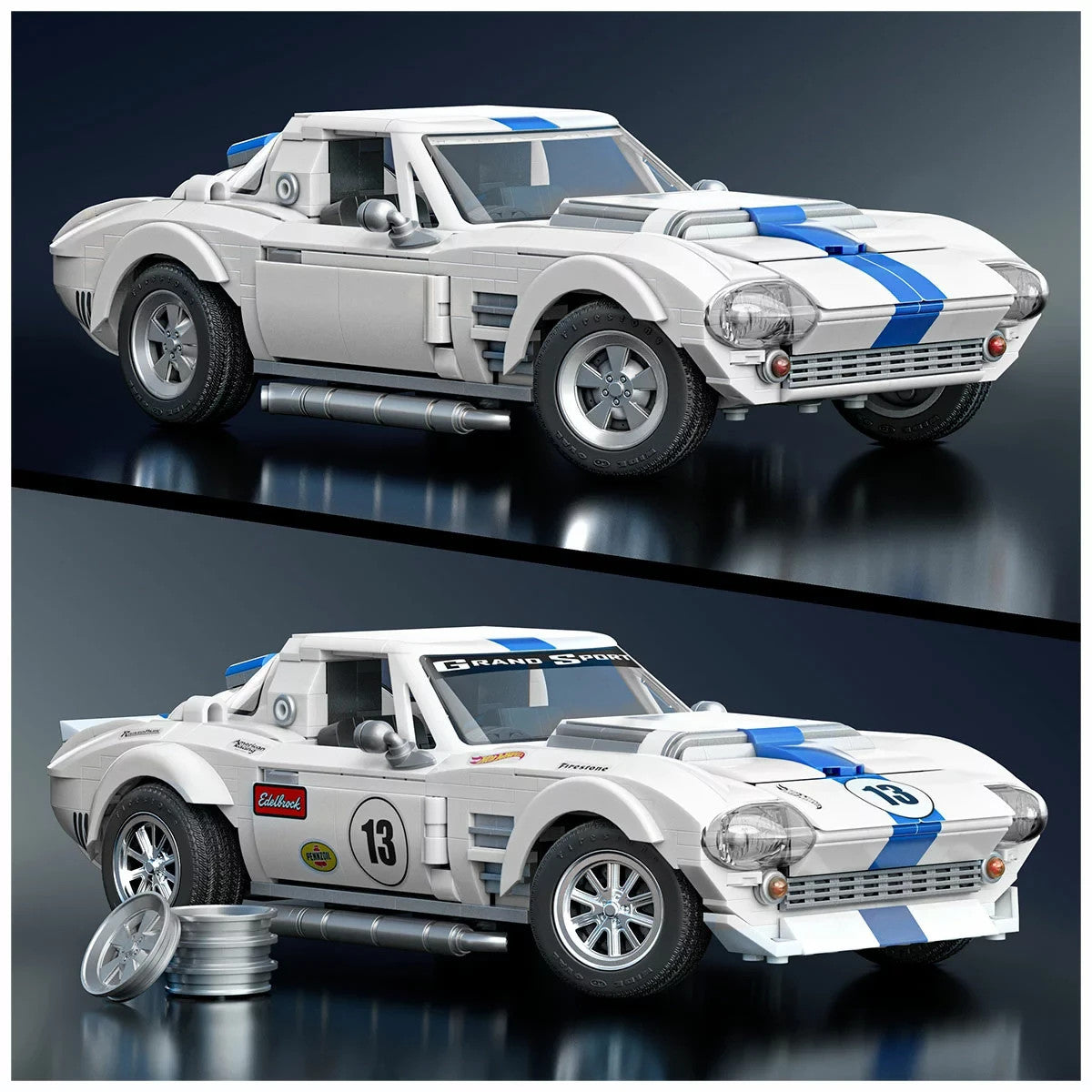 Mattel Brick Shop Hot Wheels Cadillac 1:32 And Corvette 1:16 1154 Pieces
