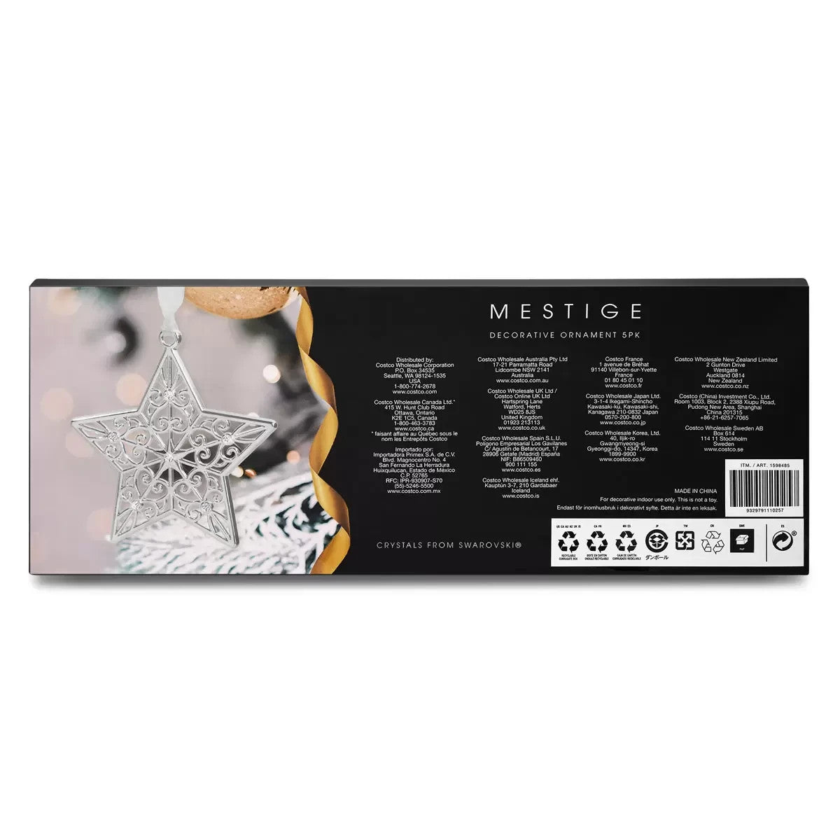 Mestige Luxury Christmas Tree Ornaments 5 Pcs Swarovski Crystal Elements Silver