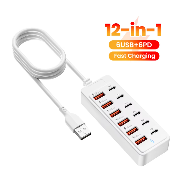 12 in 1 Charging Station Multiple Ports USB Hub NEW USB C A Charger Office