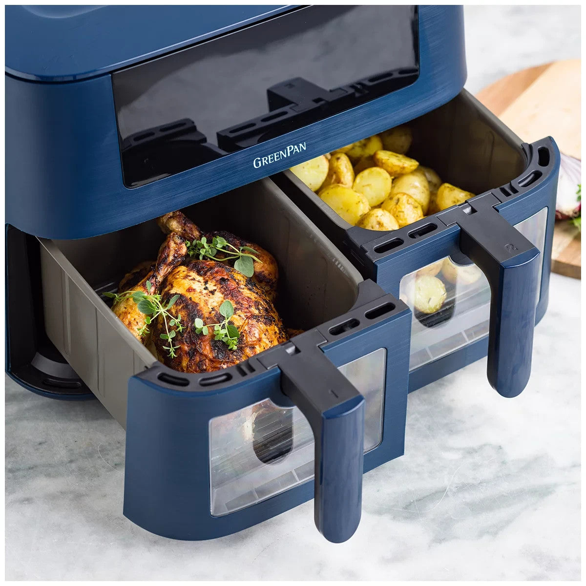 GreenPan Bistro 2 Basket Electric Airfryer 4+4L Oxford Blue CC009332-001