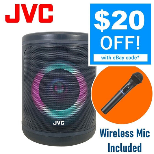 JVC Portable Bluetooth Party Speaker TWS LED lights FM Radio Aux Wireless Mic