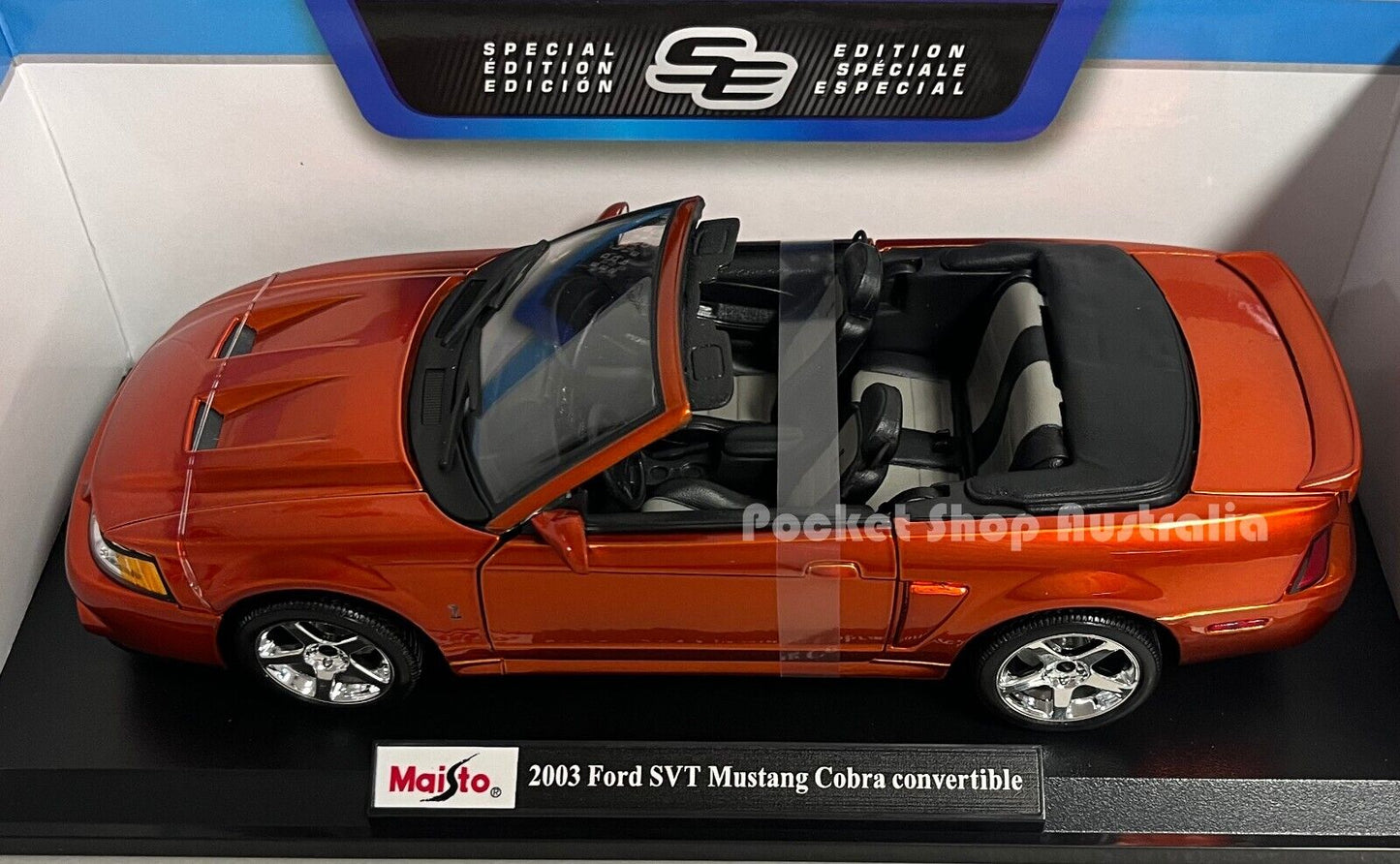 Maisto Metallic Orange 2003 Ford SVT Mustang Cobra Convertible Kids Diecast 1:18
