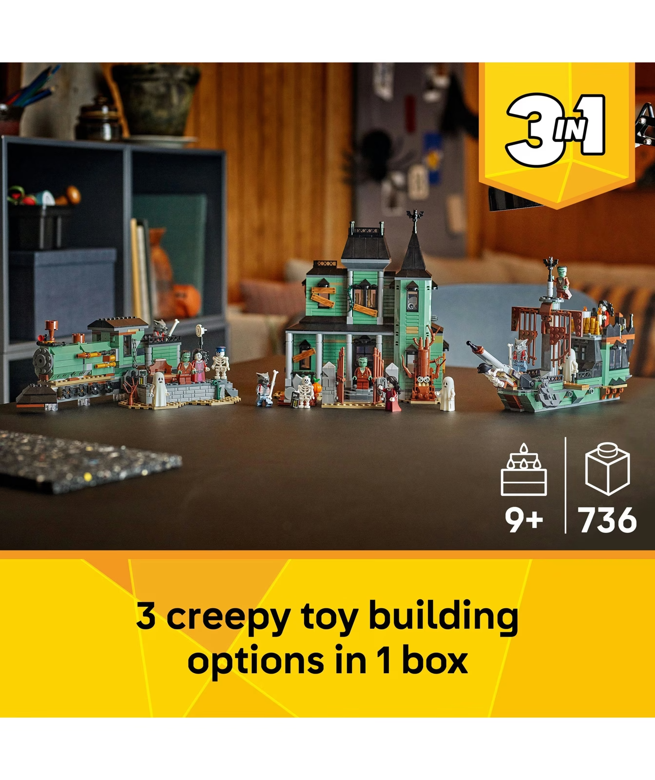 LEGO 31167 Creator 3 In 1 Haunted Mansion, Toy Train, Ship Halloween Ghost
