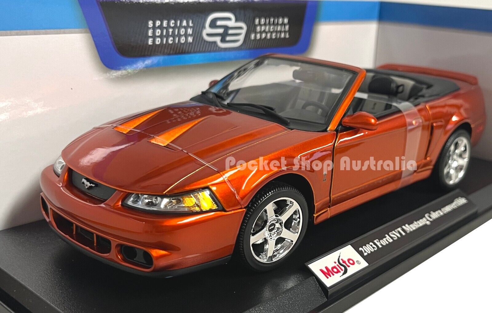Maisto Metallic Orange 2003 Ford SVT Mustang Cobra Convertible Kids Diecast 1:18