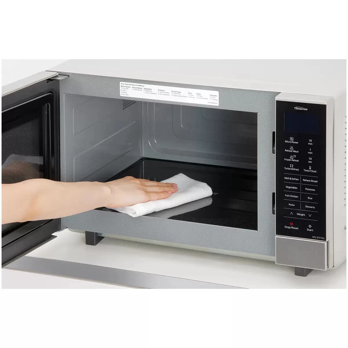 SILVER Panasonic® 27L Flatbed Inverter 1000W Microwave OVEN 7 Menus NNSF57QSQPQ