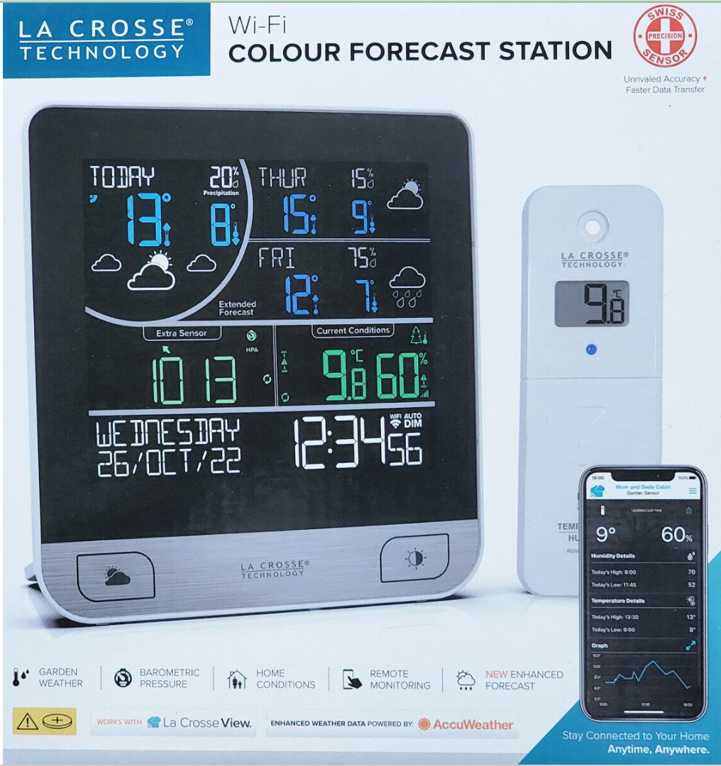 La Crosse Smart Wi-Fi Colour Weather Forecast Station Android iPhone App Monitor