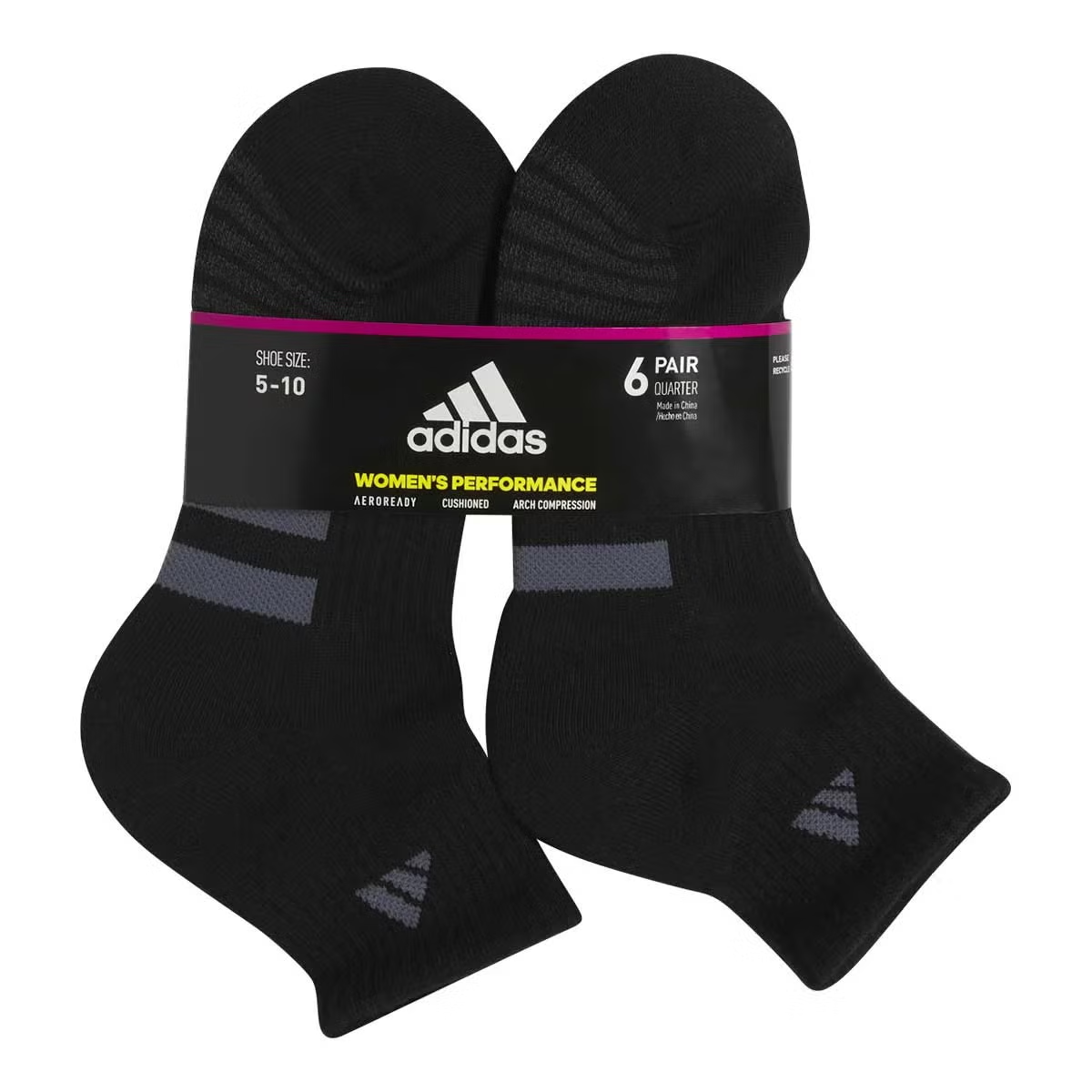 Adidas Women's Cushioned Crew Sock 6 Pack Black Medium Shoe Size - 5-10