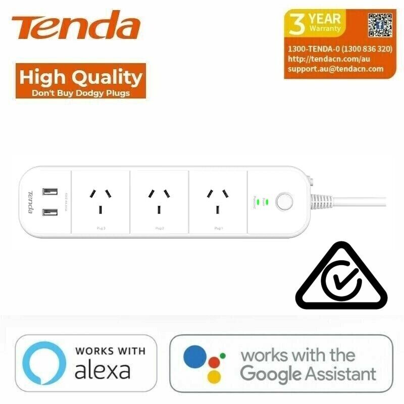 Tenda Connect 3 Outlet + 2 USB Smart Powerboard with Master Switch