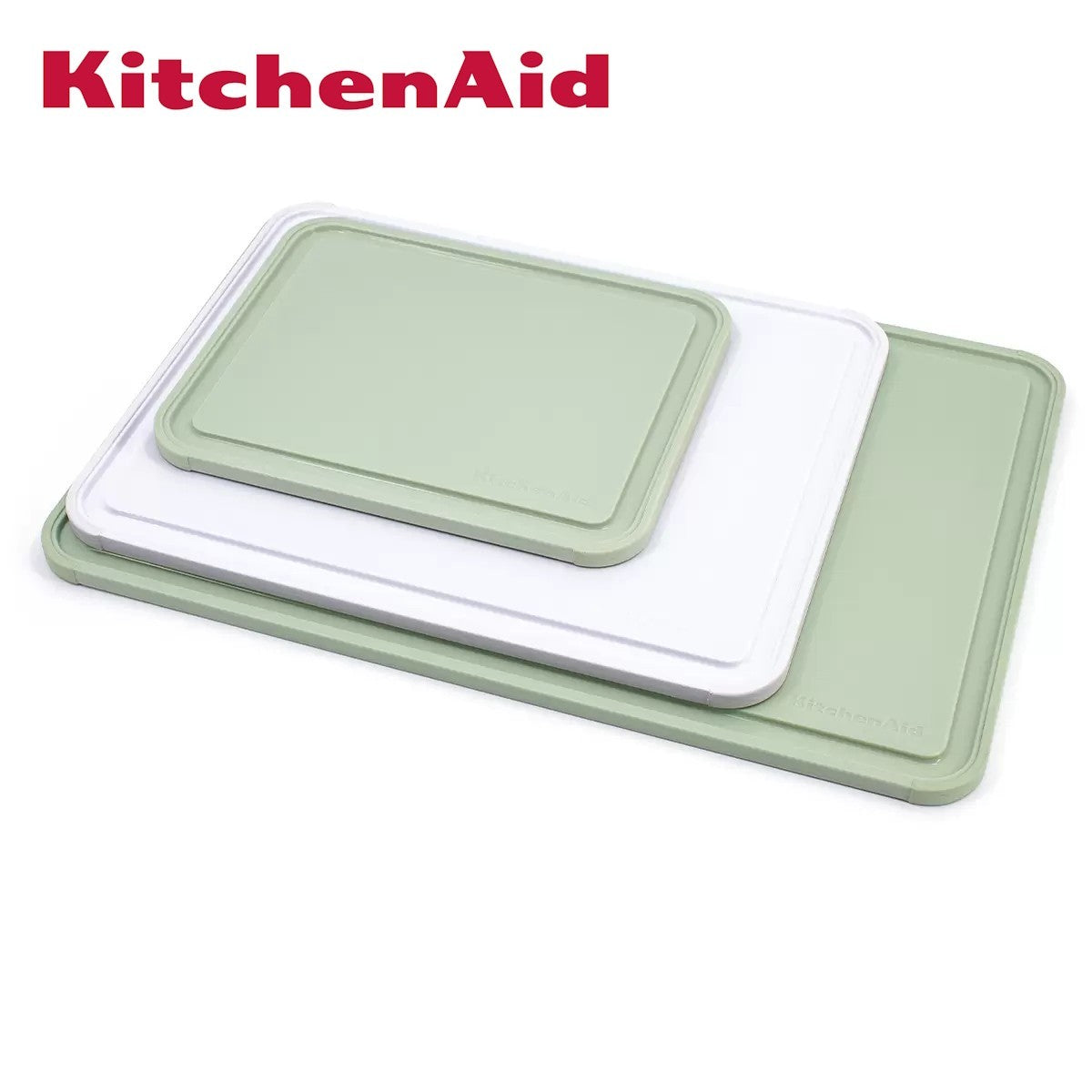 KitchenAid Non-Slip Cutting Chopping Boards 3 Piece Set Pistachio White