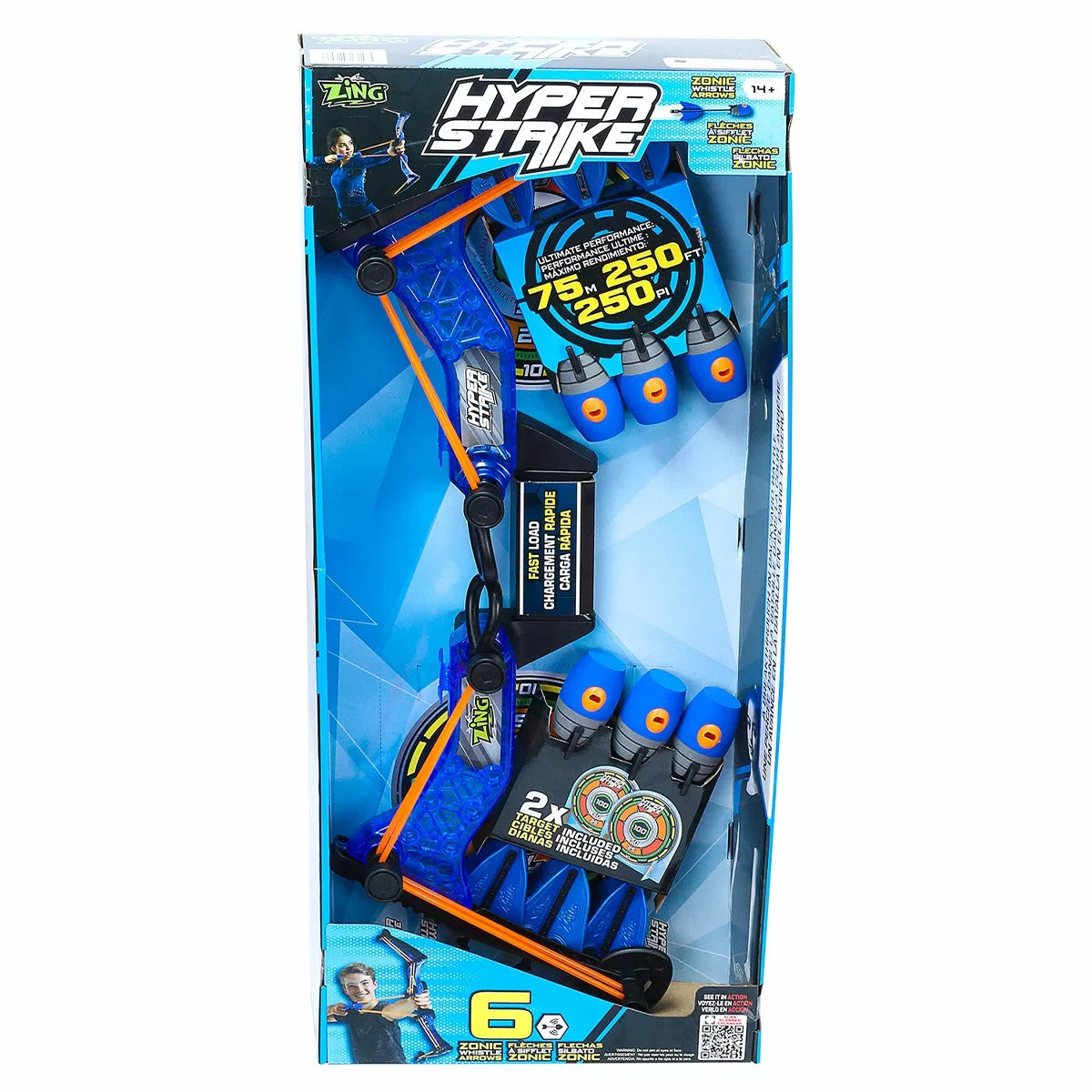 Hyper Strike Bow Set With 6 Arrows Blue Kids Outdoor Toy w/ Soft Foam Tip Arrows