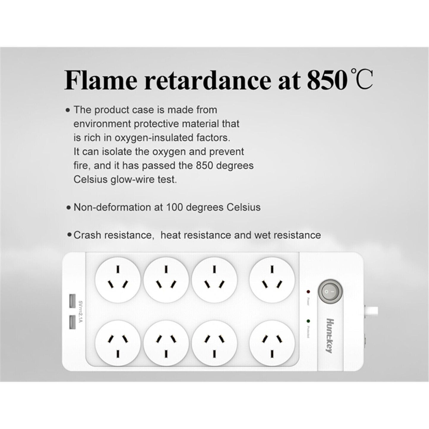 Huntkey SAC804 8-Outlet Surge Protected Powerboard with Dual 5V 2.1A USB