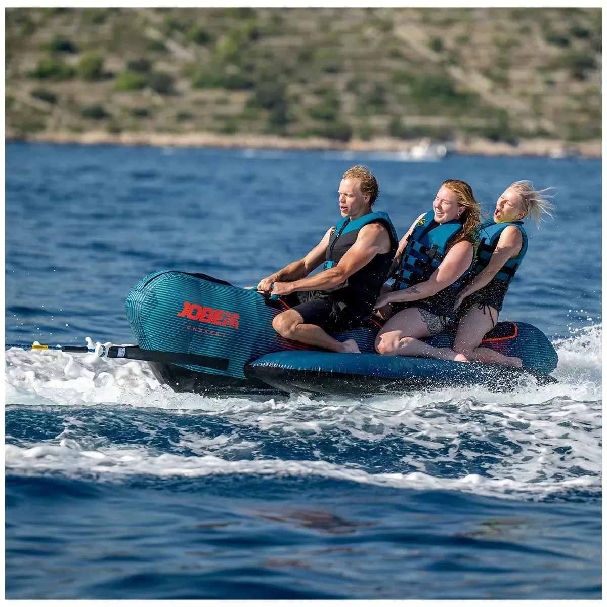 Jobe Chaser 3 Person Inflatable Towable Hot Dog Style Ski Tube Teal FREE SHIP
