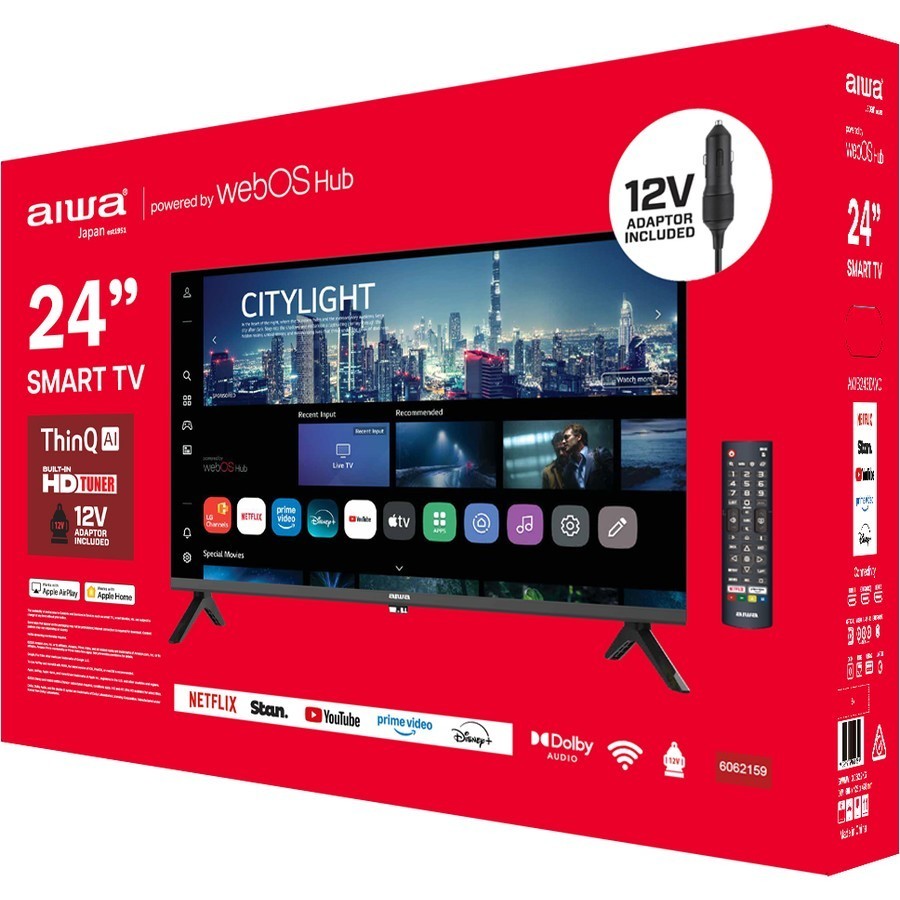 Aiwa 24" Smart LED HD TV Mains or 12V Adaptor for Caravan Car Camper WebOS
