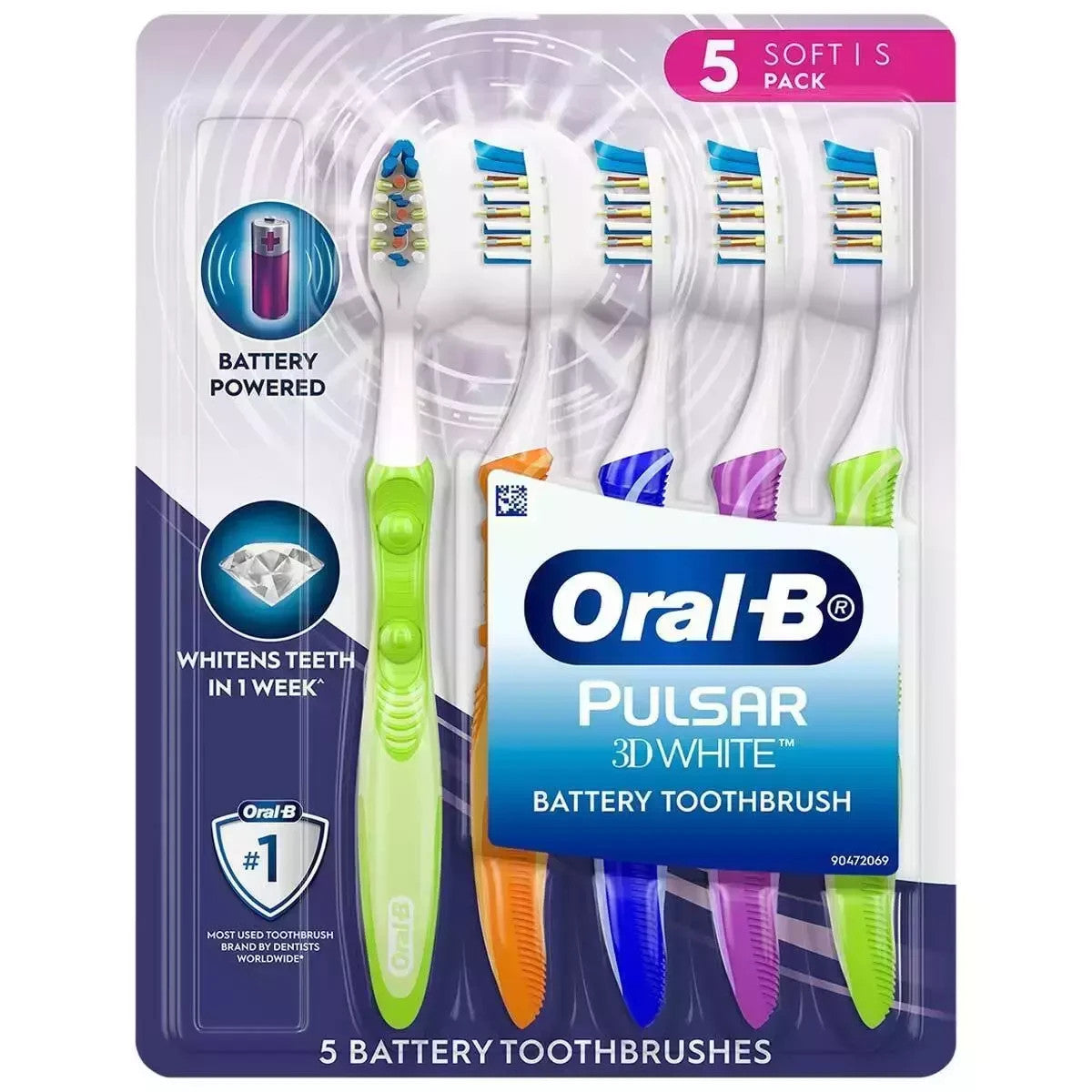 Oral-B 5 Packs Pulsar Battery Power Vibrating Bristles Toothbrush Care - Medium