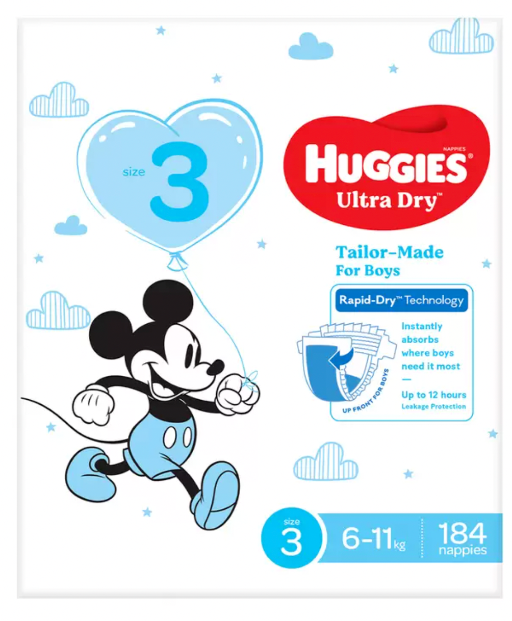 Huggies Boys' Ultra Dry Nappies Size 3 Crawler (6-11kg) 184 Nappies