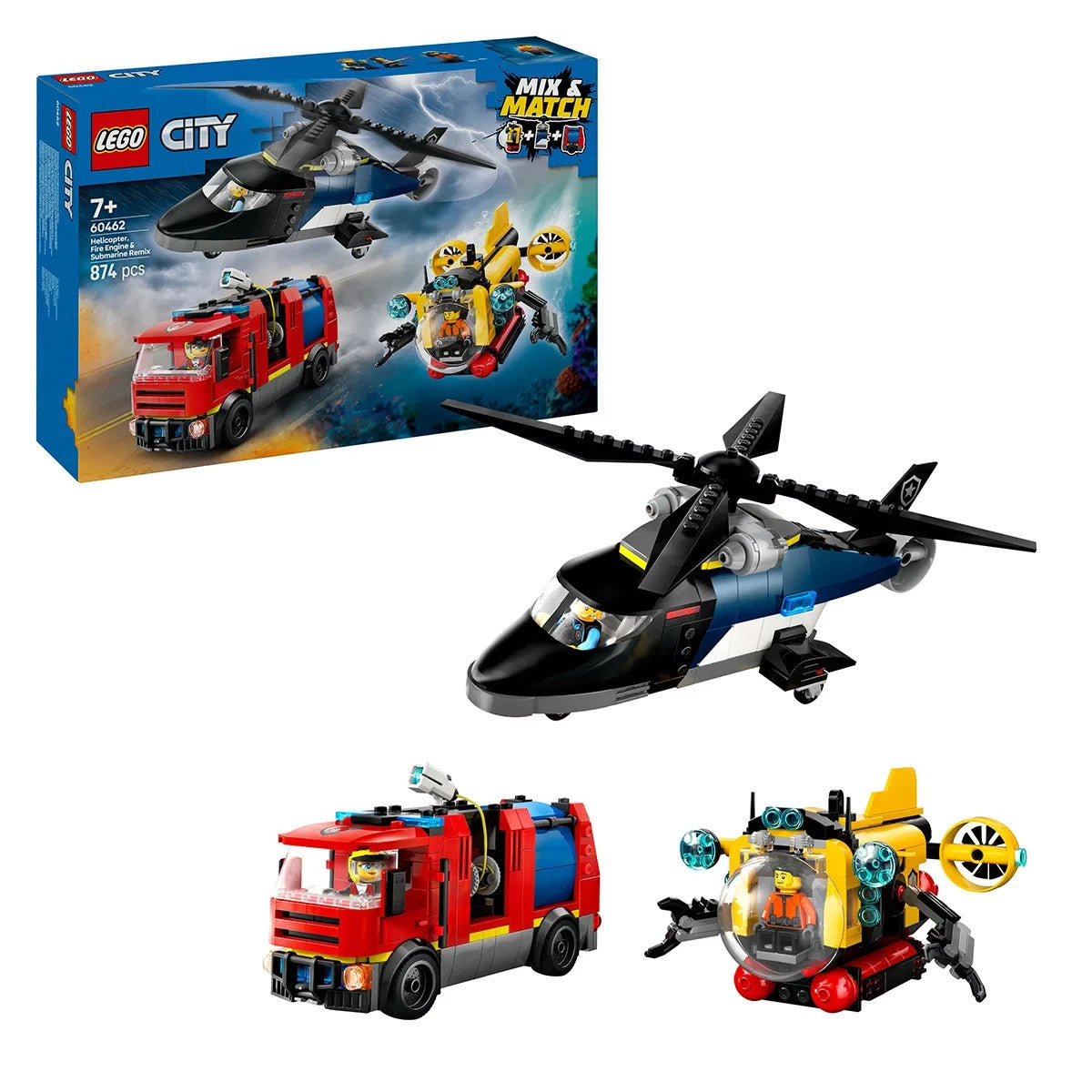 LEGO City 60462 - Helicopter, Fire Truck & Submarine Remix