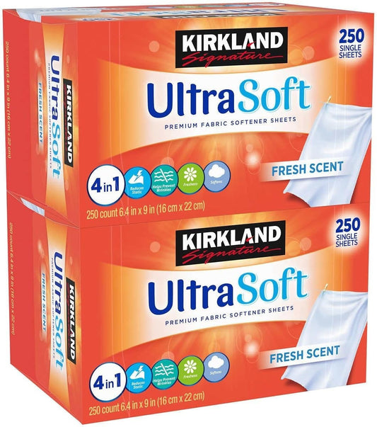 Kirkland Signature Fabric Softener Sheets 2 x 250CT (Total 500 Single Sheets)