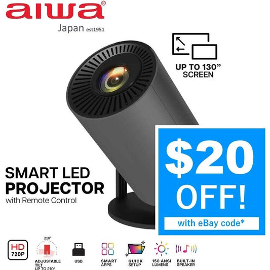AIWA Smart HD LED Projector WiFi Bluetooth HDMI USB Android Office Home Theater