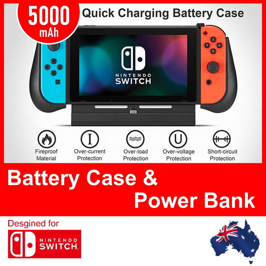 Battery Charger Case for Nintendo Switch with Joy-Con Grips Power Bank 5000mAh 