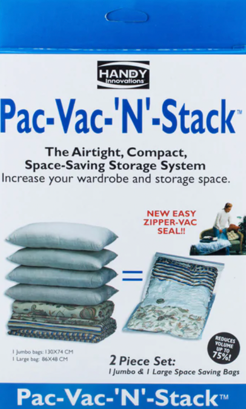 Handy Pac-Vac-'N'-Stack 2 Piece Set 1 Jumbo 1 Large Bag Space Saving Brand New