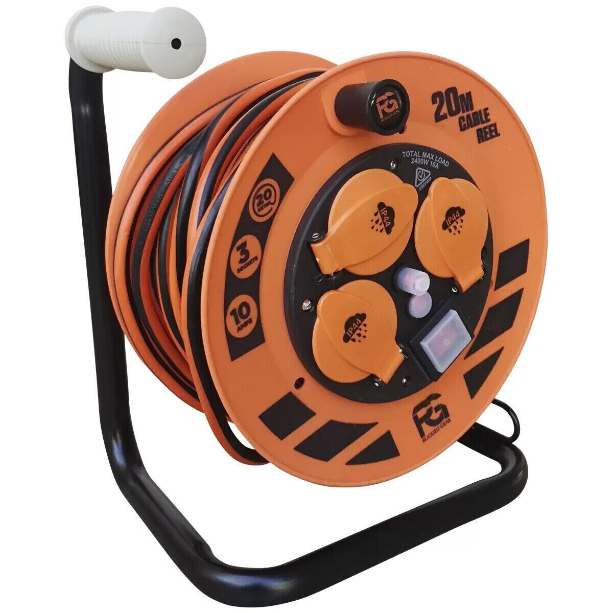 New Proglo Heavy Duty Cable Reel 20M On/Off Switch with LED Black/Orange