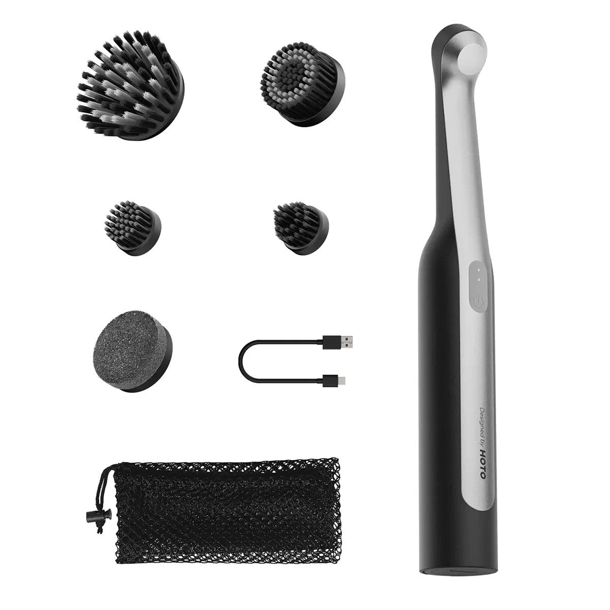 HOTO Wand Cordless Spin Scrubber IPX7 Waterproof w/ 5 Replaceable Brush Head
