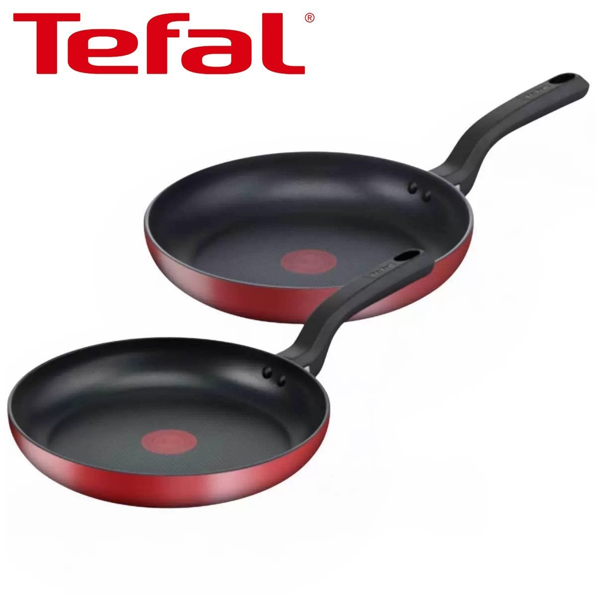Tefal Red Delight Frypan Set 24cm And 28cm Twin Pack in Red