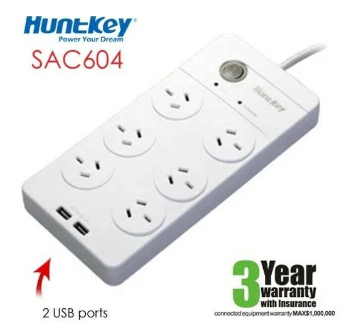Huntkey SAC604 6 Ways Outlet Surge Protector with 2 USB Charging Outlets