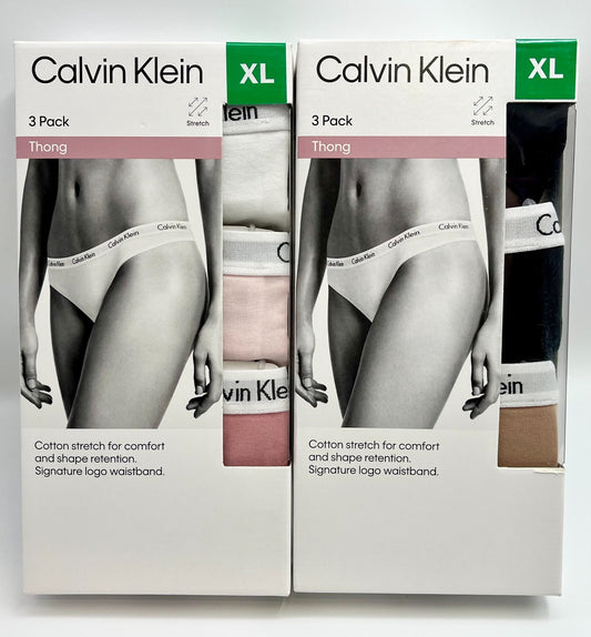 Calvin Klein Women's Cotton Stretch Thong String 3-Pack CK Logo Underwear XL