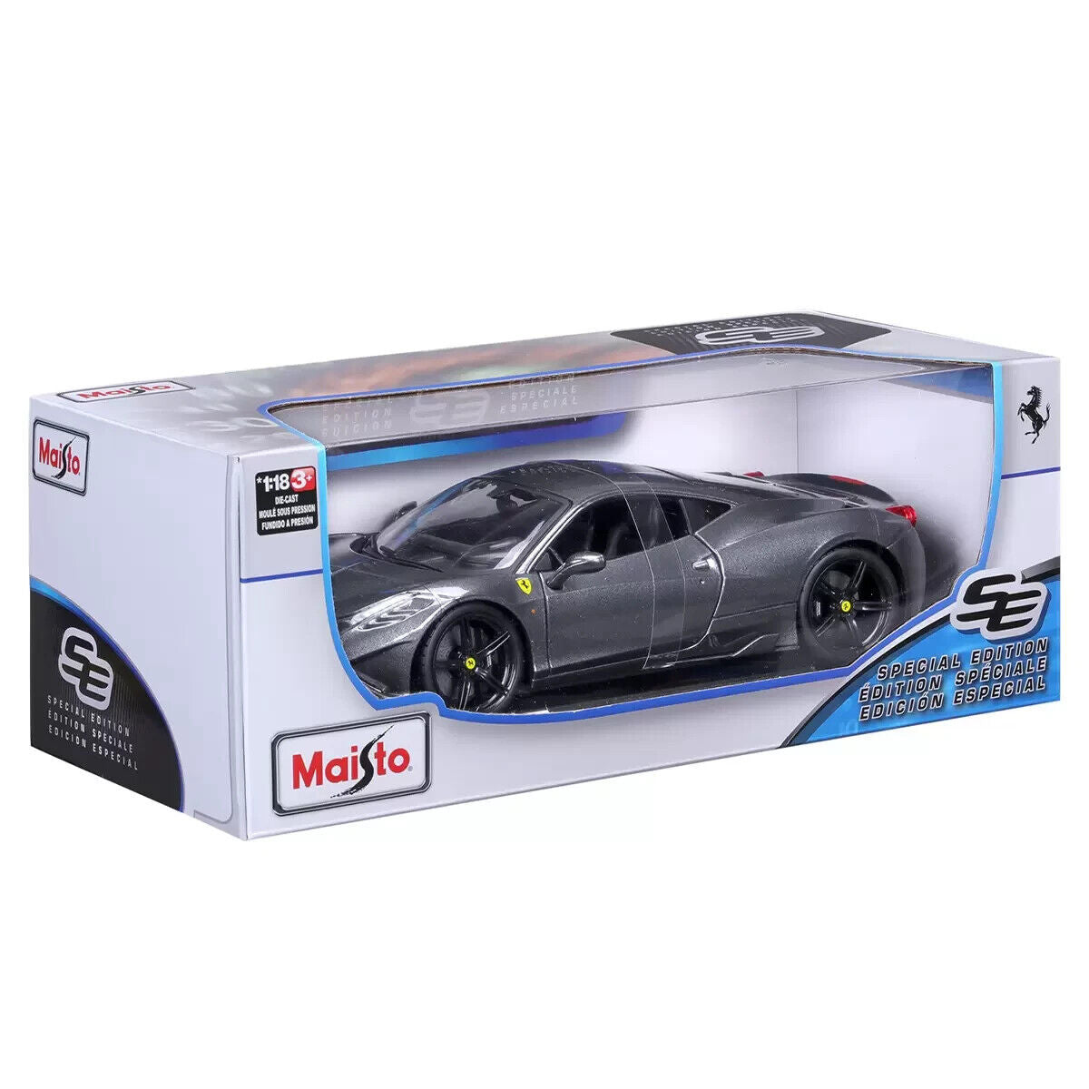 Maisto 1:18 Ferrari 458 Speciale Metallic Grey Detailed Die Cast Toy Diecast Car