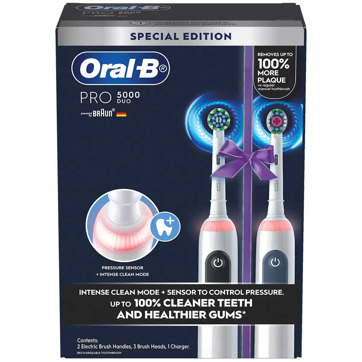 Oral-B Pro 5000 Electric Toothbrush Duo Pack Rechargeable PRESSURE SENSOR BRAUN