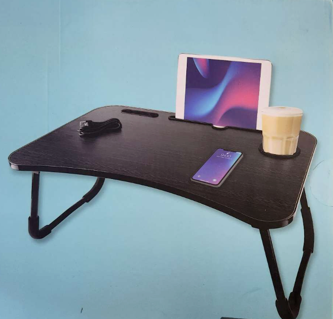 Portable Foldable Lap Desk with 4 Port USB Hub Tablet Stand Cup Holder