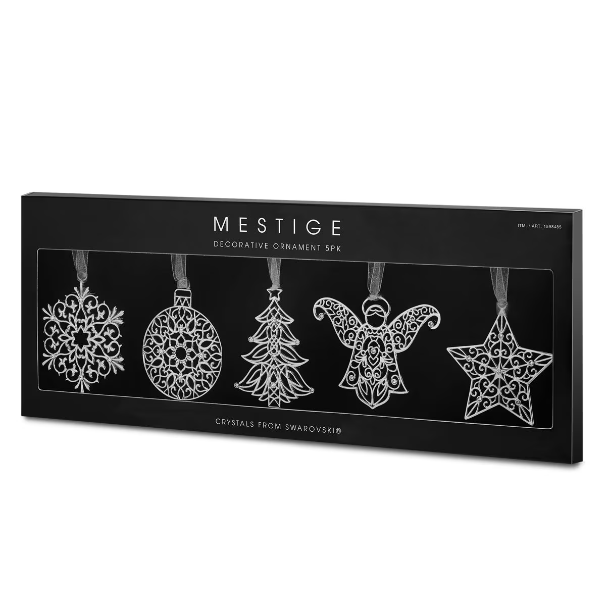 Mestige Luxury Christmas Tree Ornaments 5 Pcs Swarovski Crystal Elements Silver