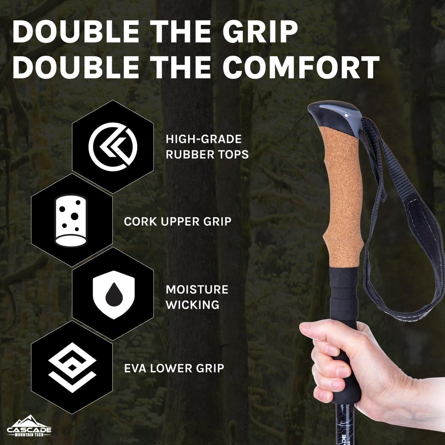 Cascade Mountain Tech Carbon Fibre Trekking Poles Set Retractable Snow,Bush,Walk