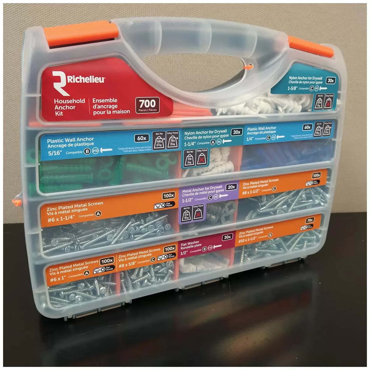 Richelieu 700 Piece Household Anchor & Hardware Kit w/ Storage Case, Compartment