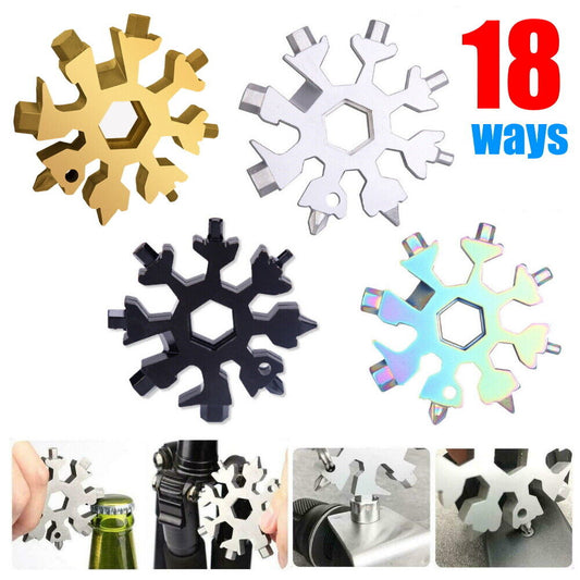 18 in 1 Stainless steel Multi-tool Snowflake Spanner Keychain Wrench Screwdriver