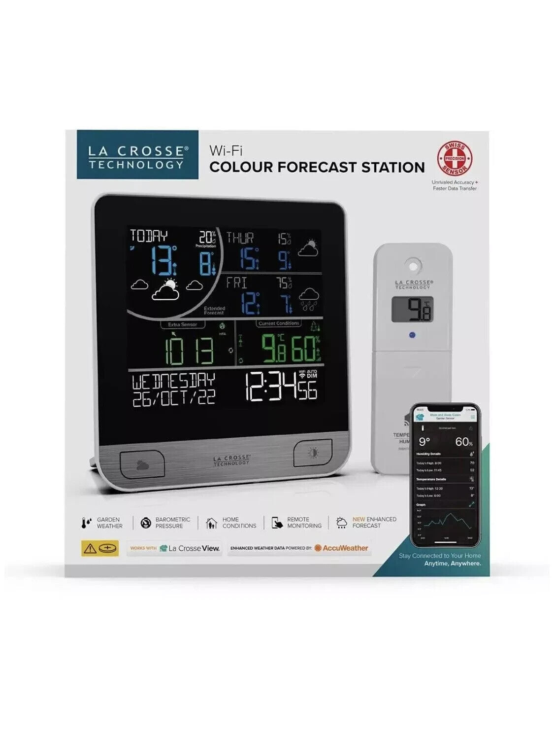La Crosse Smart Wi-Fi Colour Weather Forecast Station Android iPhone App new