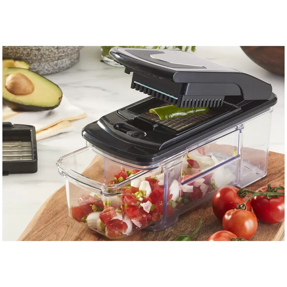 Miu Pro Vegetable Chopper Container with 2 Interchangeable Dicer Blades & Pusher