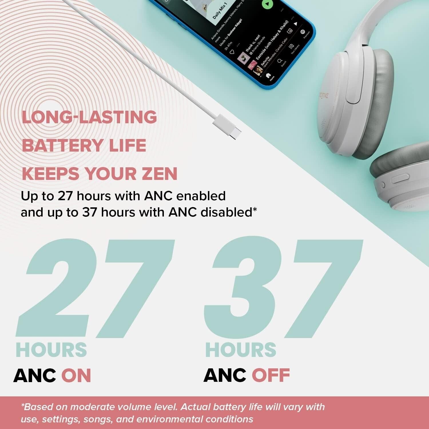 Creative Zen Hybrid (White) Wireless Over-ear Headphones with Hybrid ANC, EF1010