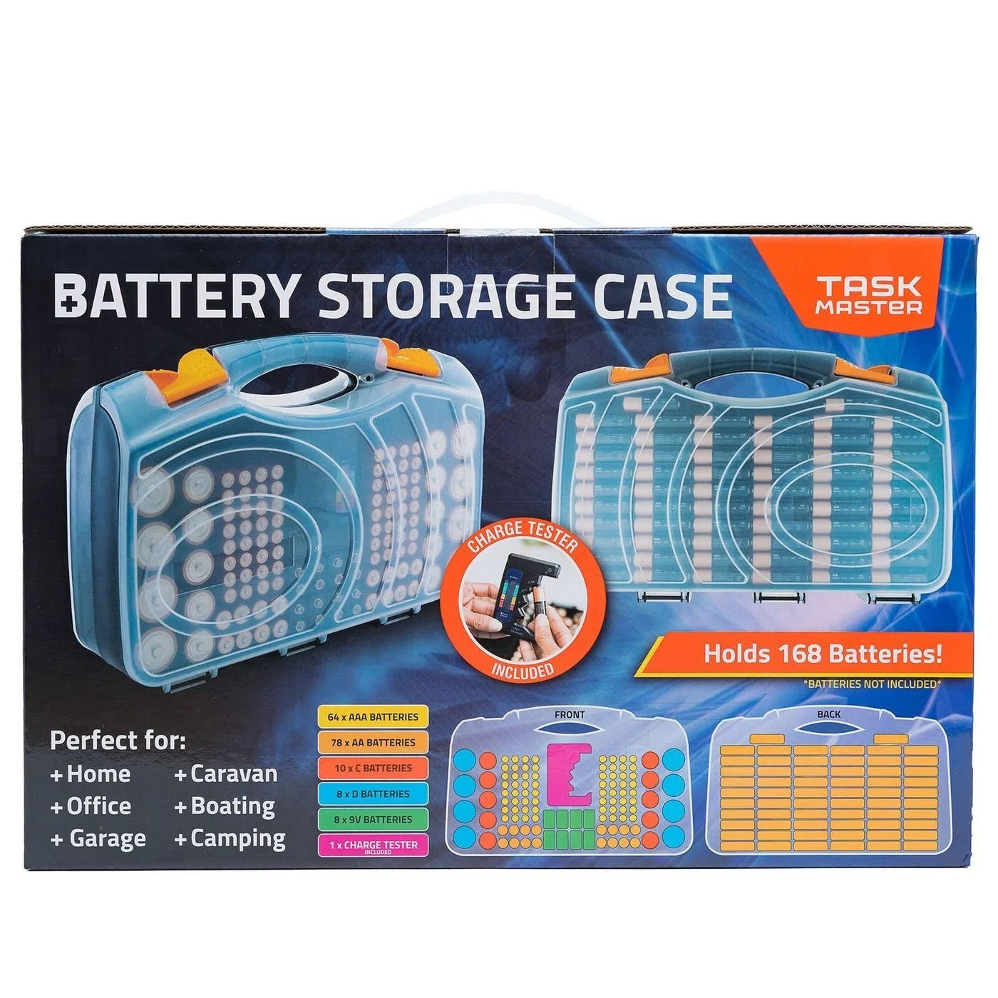 Taskmaster Double Sided Battery Storage Case Includes Universal Battery Tester