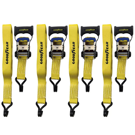 Goodyear Ratchet Tie Down Set 4 Pack - Top Build Quality 756kg Hold Capacity