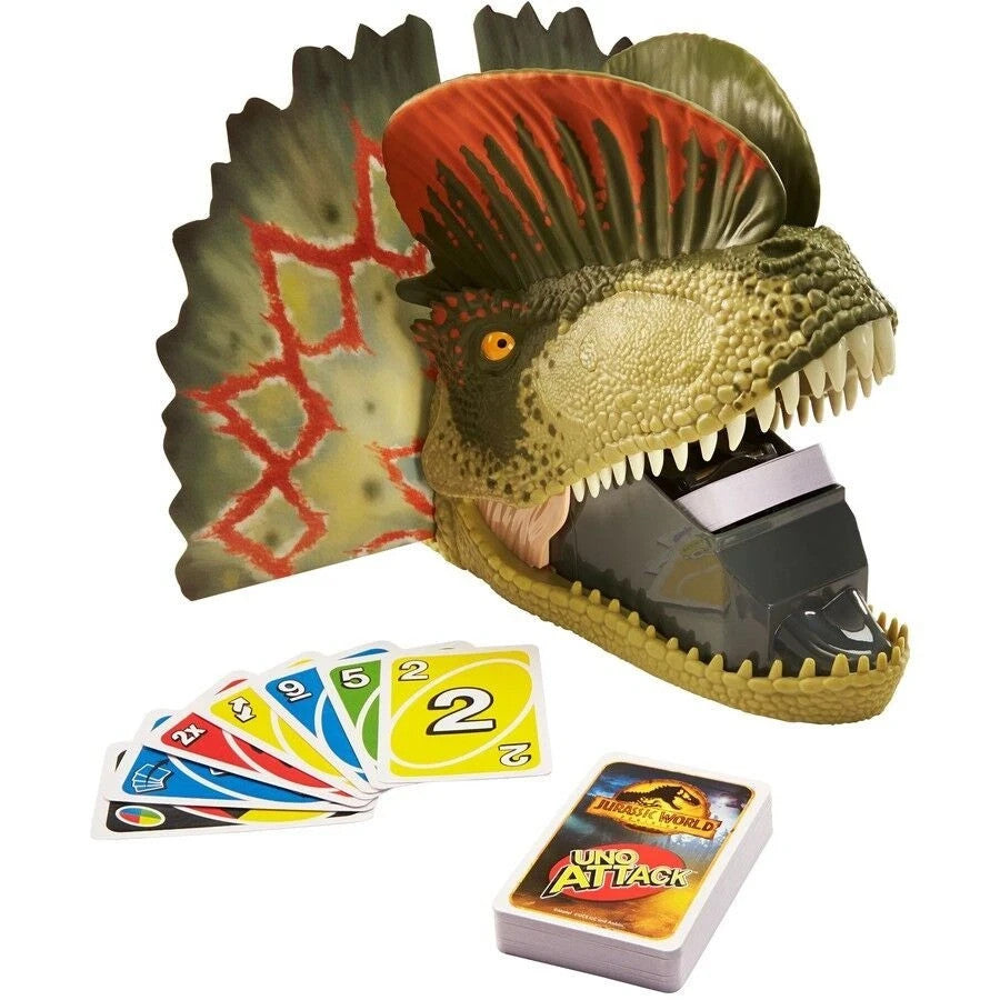 Mattel UNO Attack Jurassic World Dominion Card Game with Dinosaur Card Launcher