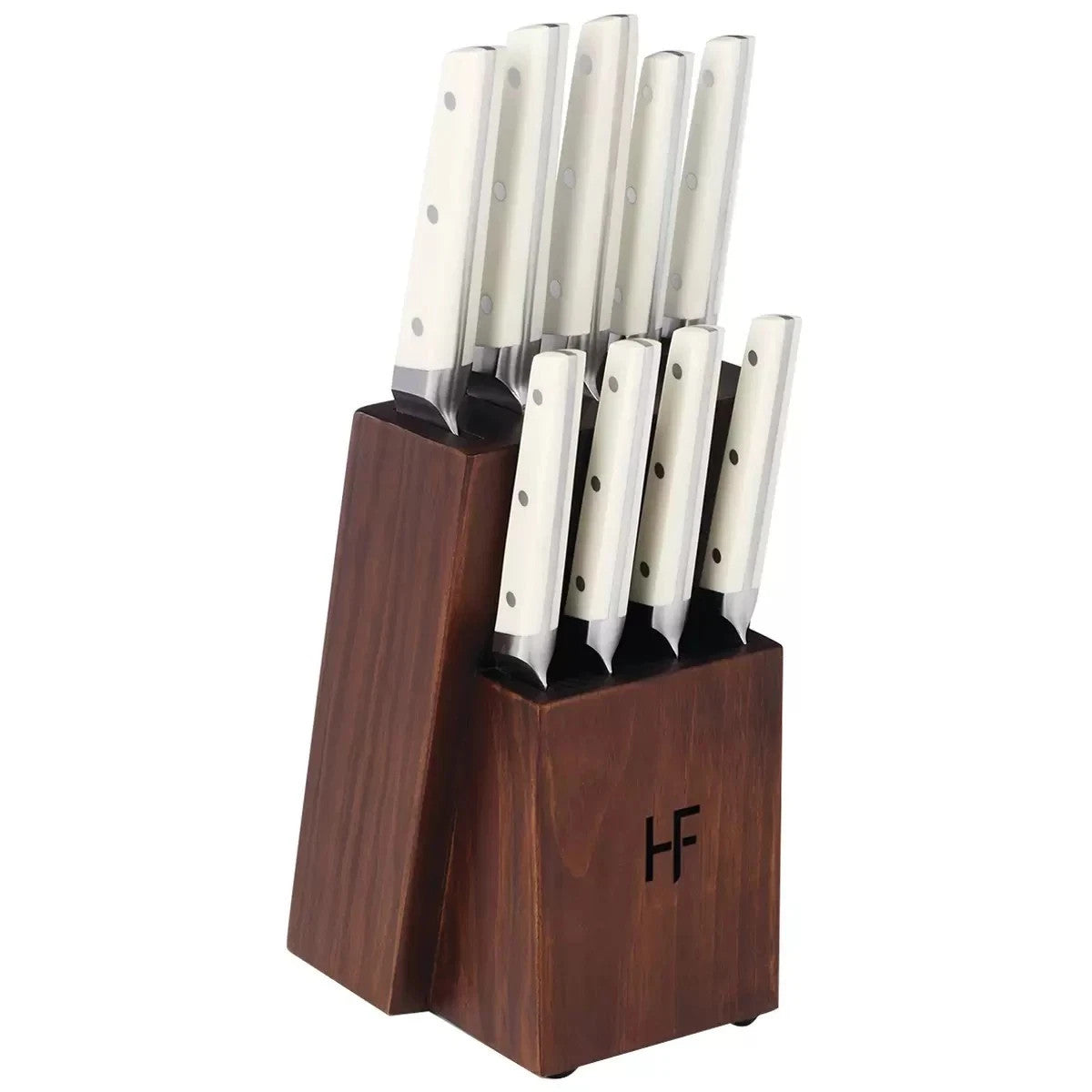 Hampton Forge Aero 10pc Knife Block Set White | Forged Stainless Steel Blades