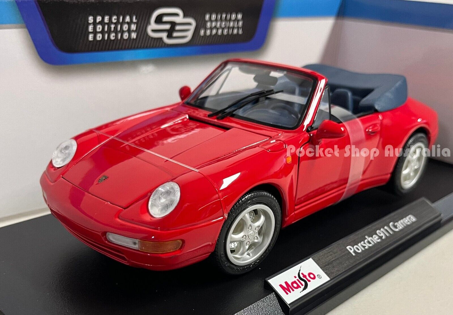 Maisto Red 1994 Porsche 911 Carrera Cabriolet Kids Diecast Model Toy Car 1:18