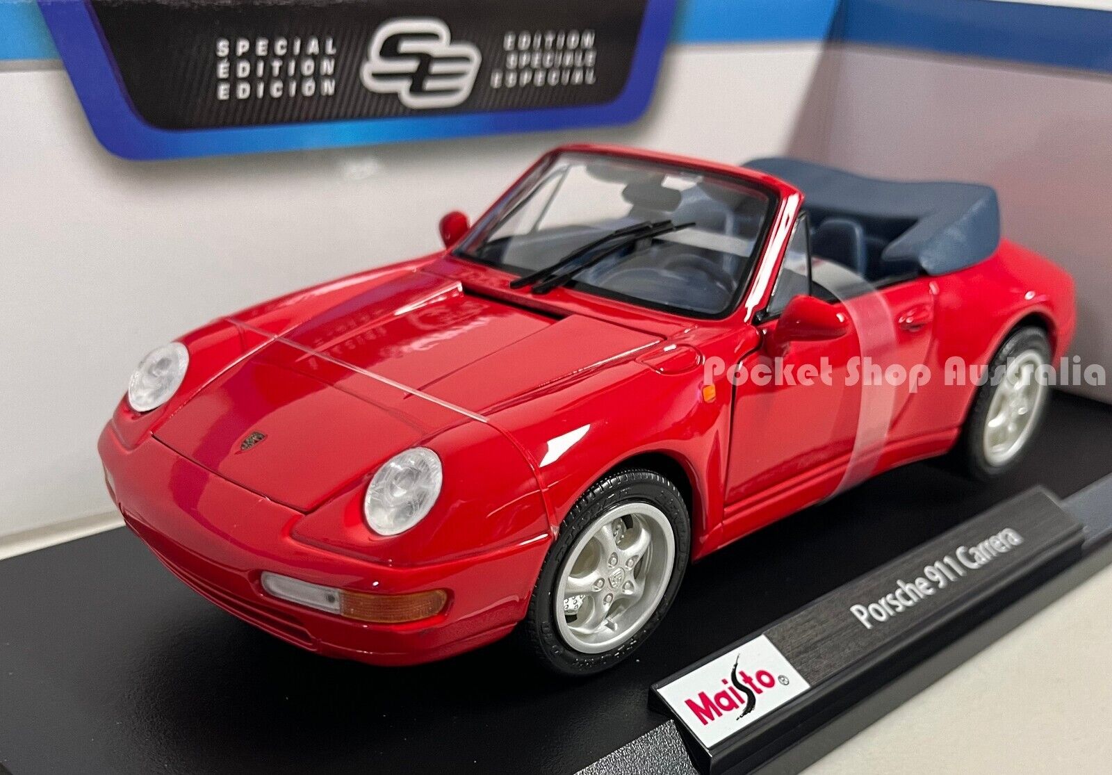 Maisto Red 1994 Porsche 911 Carrera Cabriolet Kids Diecast Model Toy Car 1:18